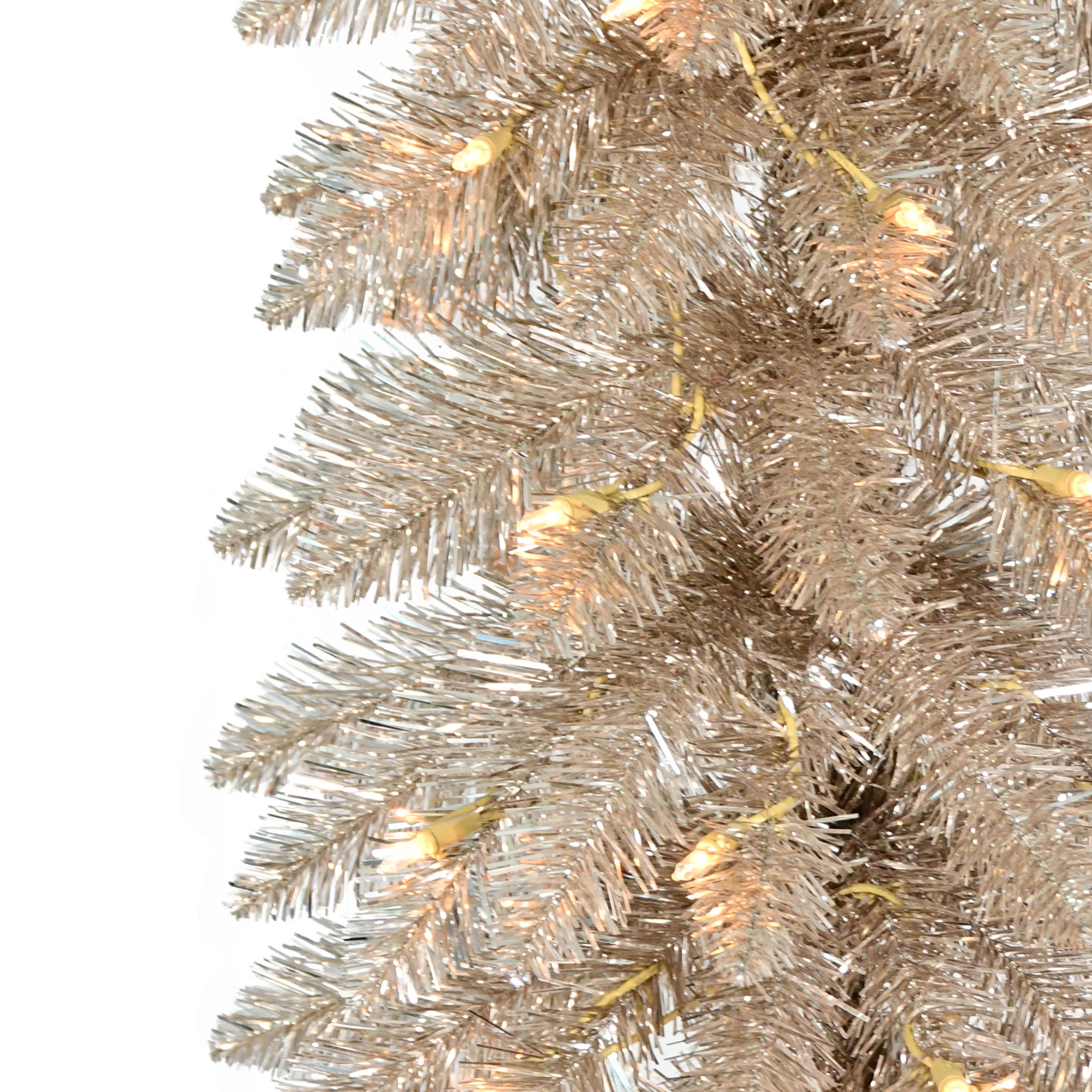 6' Pre-Lit Alpine Rose Gold Pencil Tree